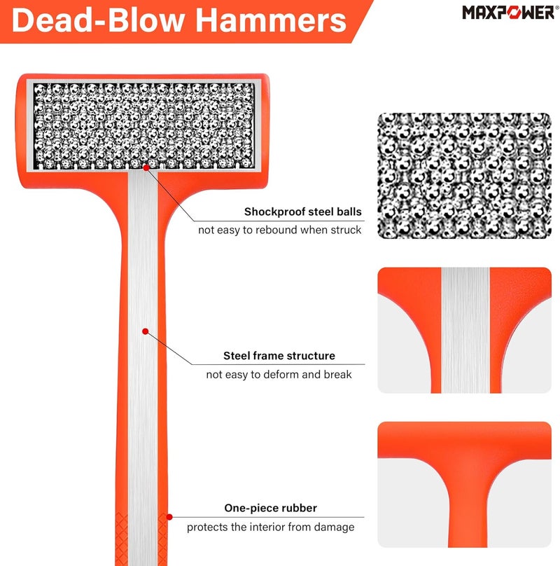 Max Power Dead Blow Hammer, 5 LB dead Blow Mallet with Checkered Grip Handle, Spark and Rebound Resistant - Orange - Image 3